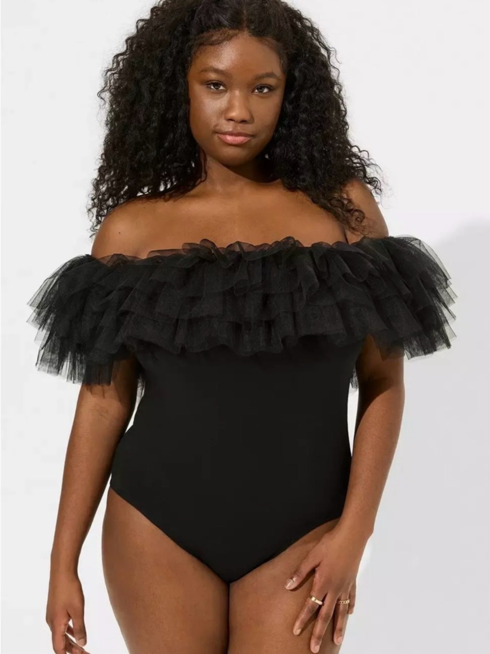 torrid Black Tulle Ruffle Bodysuit